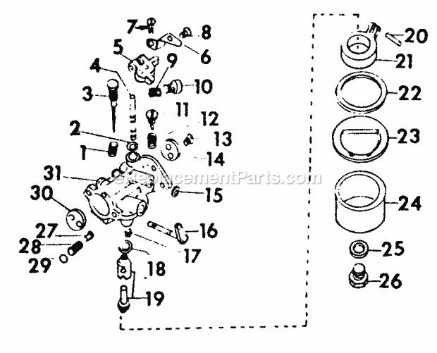 Carburetor Diagram and Parts List for 169 2050048U Cub Cadet Lawn Tractor